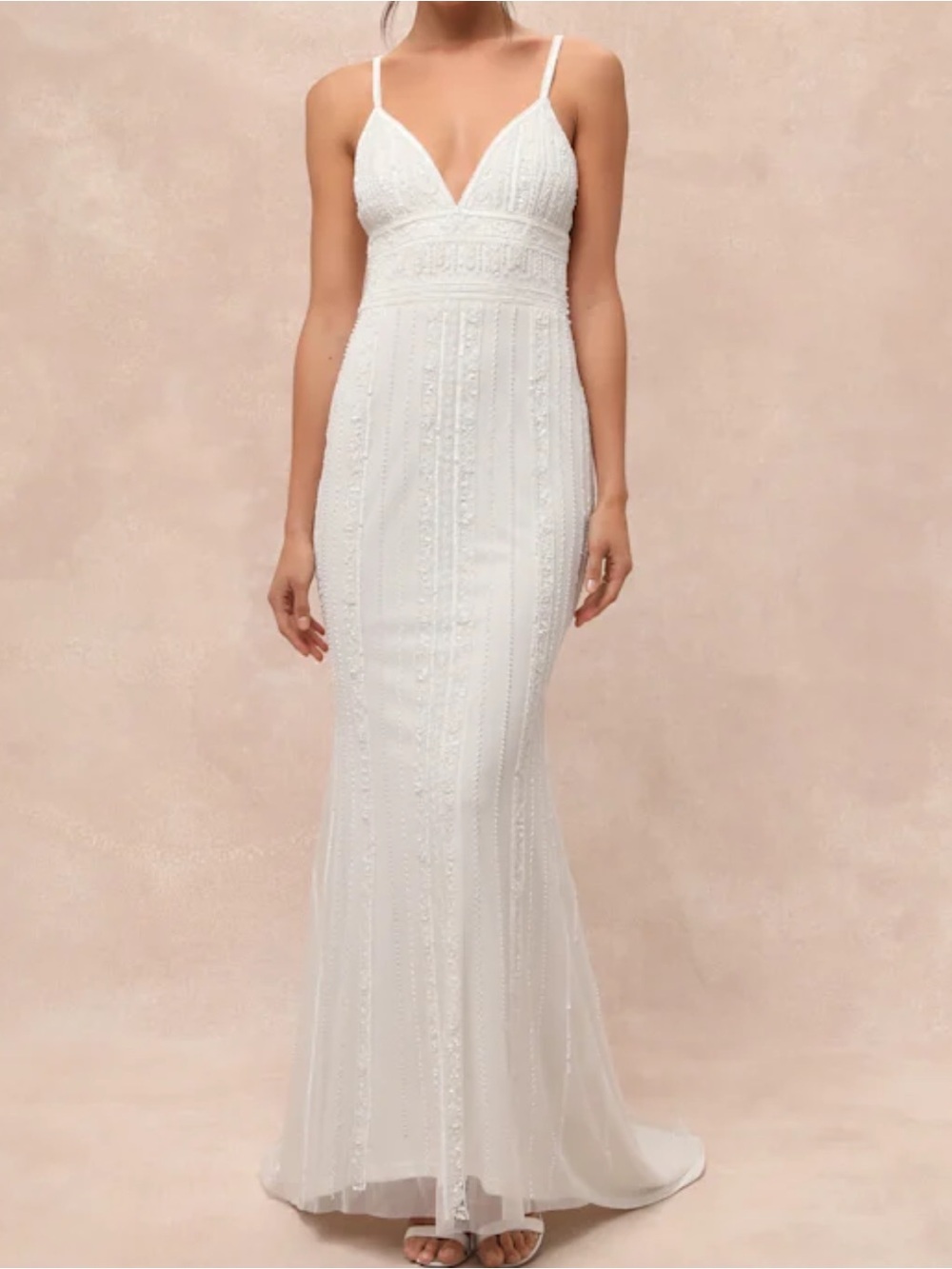 NWT- Stunning Vow White Beaded Sequin Maxi Dress - Picture 1 of 16